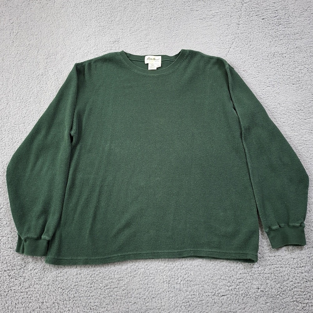 Vintage Eddie Bauer Thermal Shirt Mens L Green Waffle Knit Grunge Boxy Muscle
